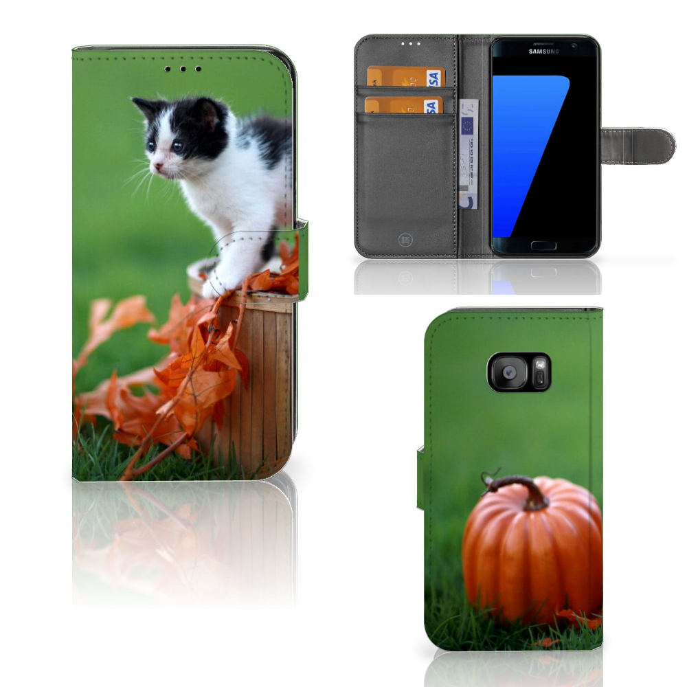 Samsung Galaxy S7 Edge Telefoonhoesje met Pasjes Kitten