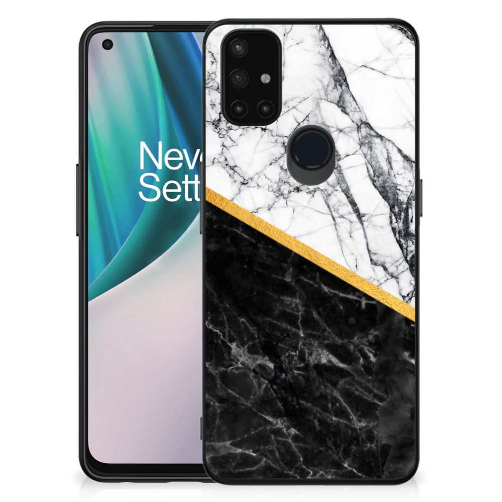 OnePlus Nord N10 5G Marmeren Print Telefoonhoesje Marmer Wit Zwart - Origineel Cadeau Man