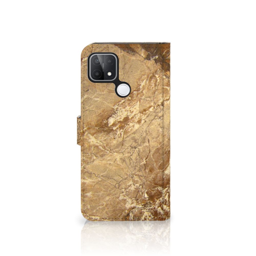 OPPO A15 Bookcase Marmer Creme met luxe marmer design, TPU-siliconen en kunstleer voorkant.