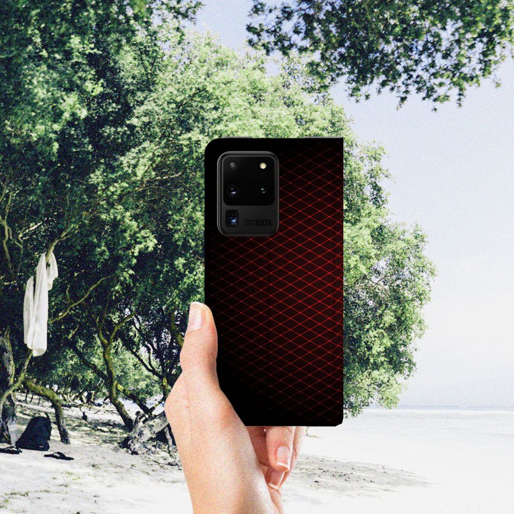 Samsung Galaxy S20 Ultra Hoesje met Magneet Geruit Rood - B2C Telecom