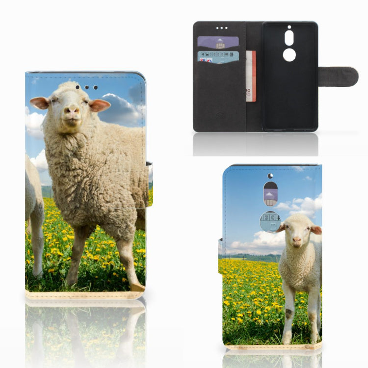 Nokia 7 Telefoonhoesje met Pasjes Schaap en Lammetje