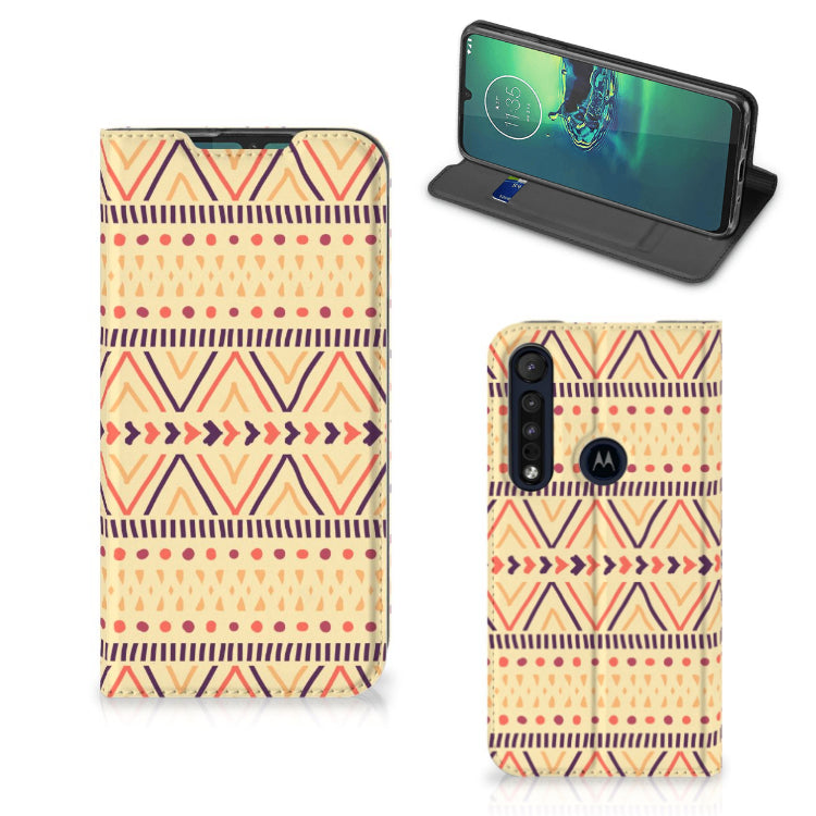 Motorola G8 Plus Hoesje met Magneet Aztec Yellow