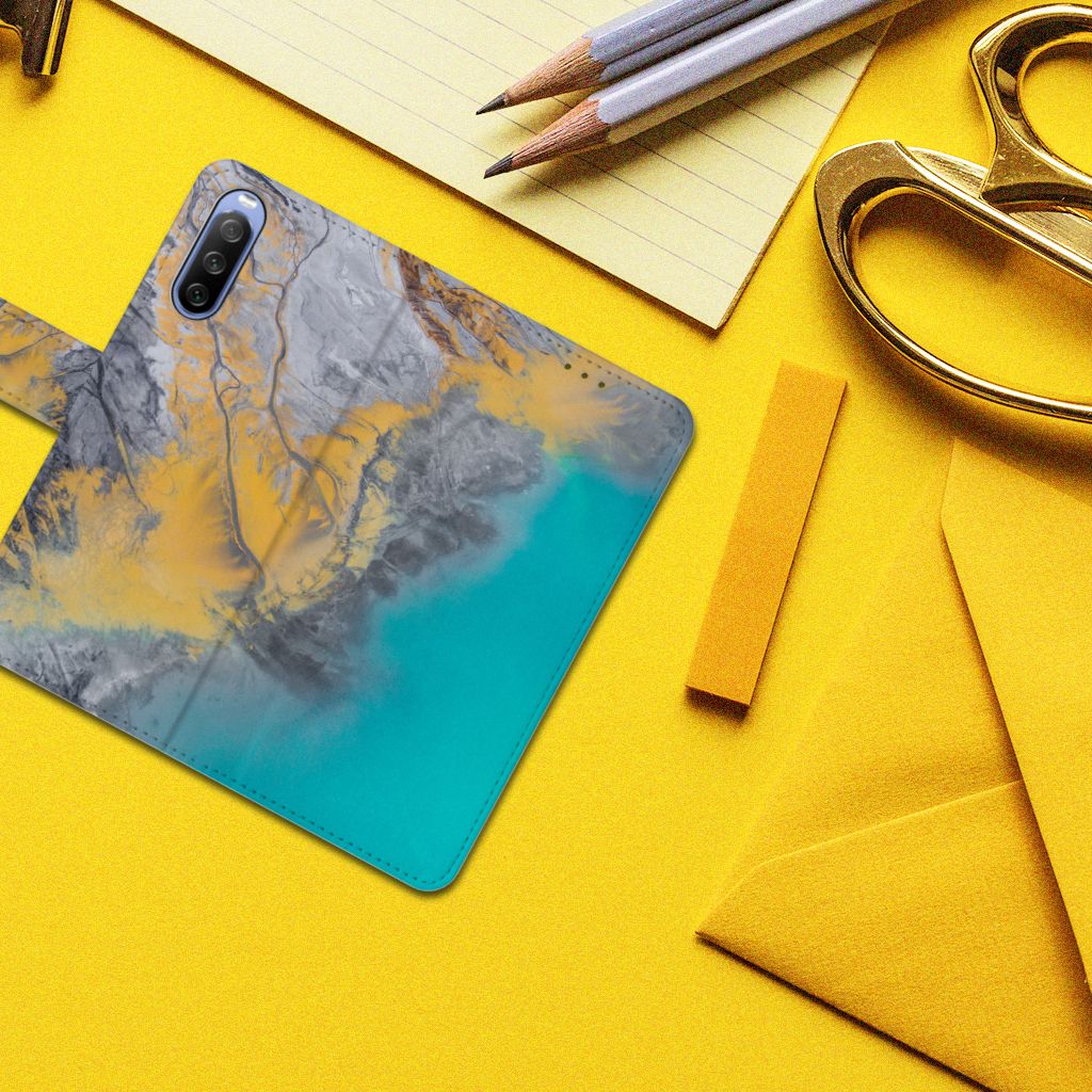 Sony Xperia 10 III Bookcase Marble Blue Gold