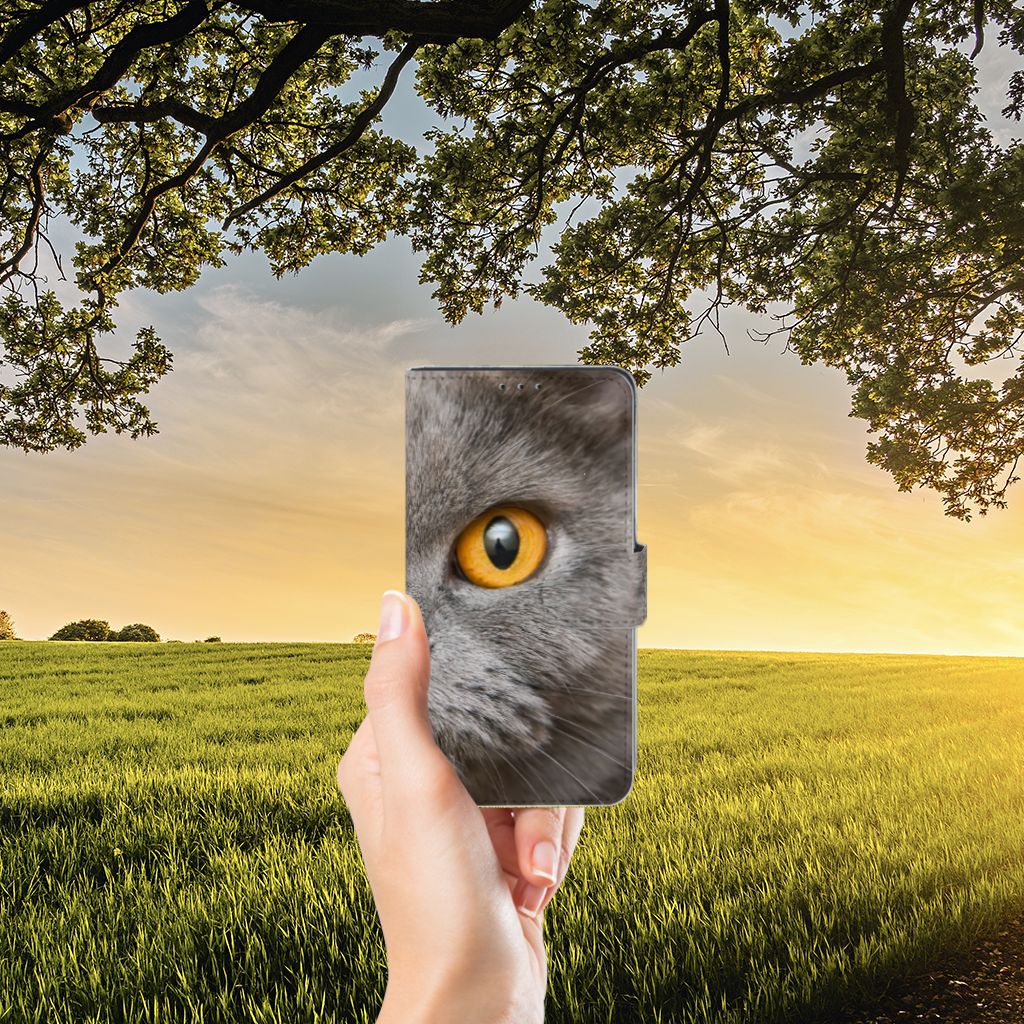 Telefoonhoesje met Pasjes Xiaomi Mi Mix 2s Britse Korthaar met kattenoog, prachtig uitzicht op het landschap.