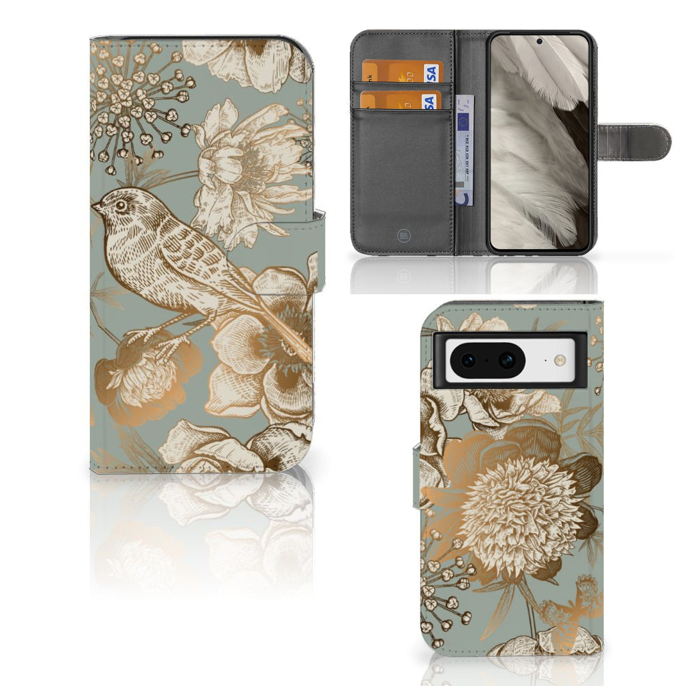 Hoesje voor Google Pixel 8 Vintage Bird Flowers