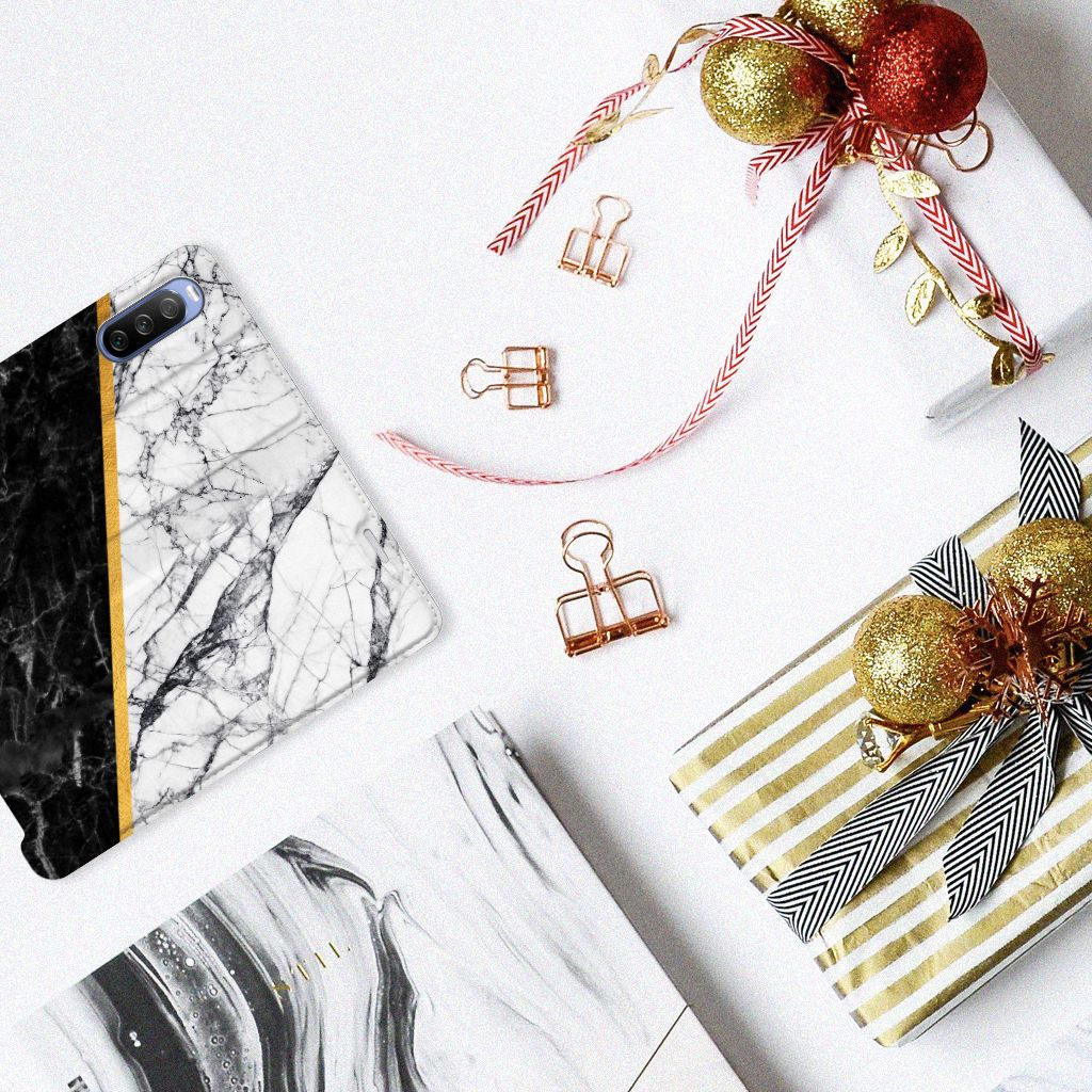 Sony Xperia 10 III Standcase Marmer Wit Zwart - Origineel Cadeau Man - B2C Telecom