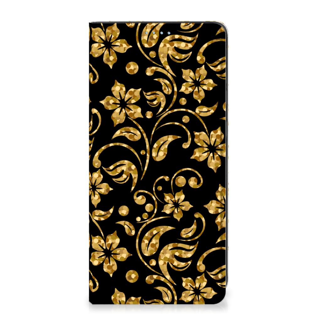 Samsung Galaxy A21s Smart Cover Gouden Bloemen