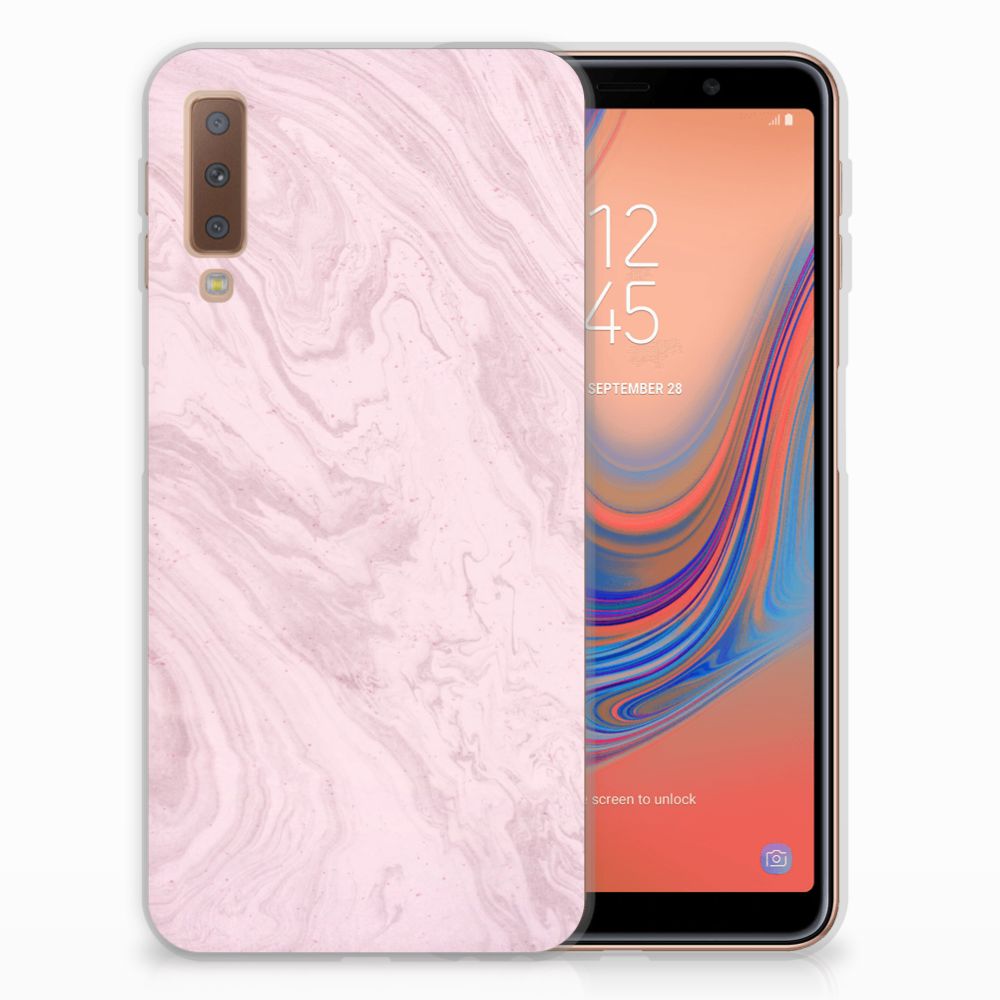 Samsung Galaxy A7 (2018) TPU Siliconen Hoesje Marble Pink - Origineel Cadeau Vriendin