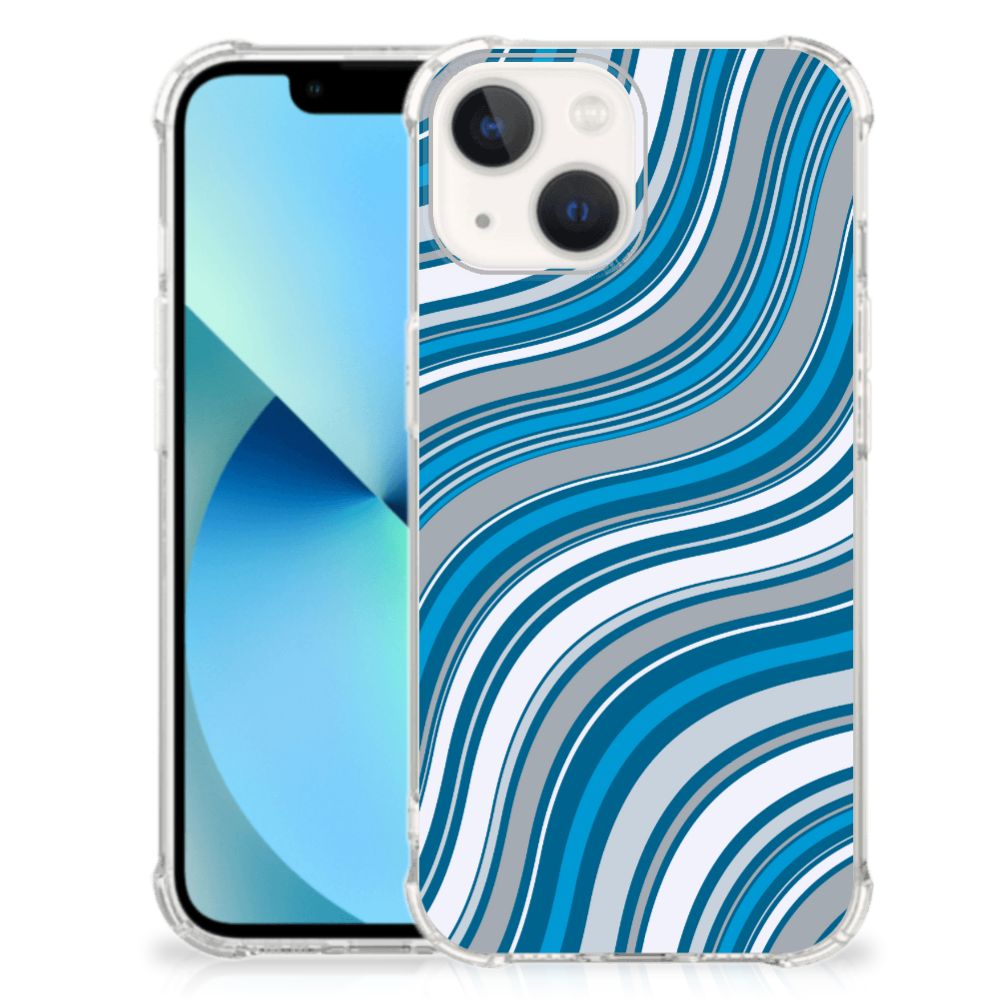 iPhone 13 mini Doorzichtige Silicone Hoesje Waves Blue - B2C Telecom