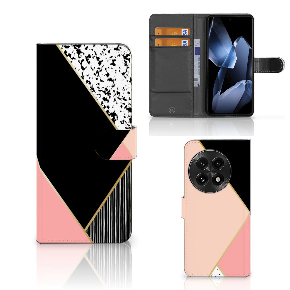 OnePlus 13 Book Case Zwart Roze Vormen
