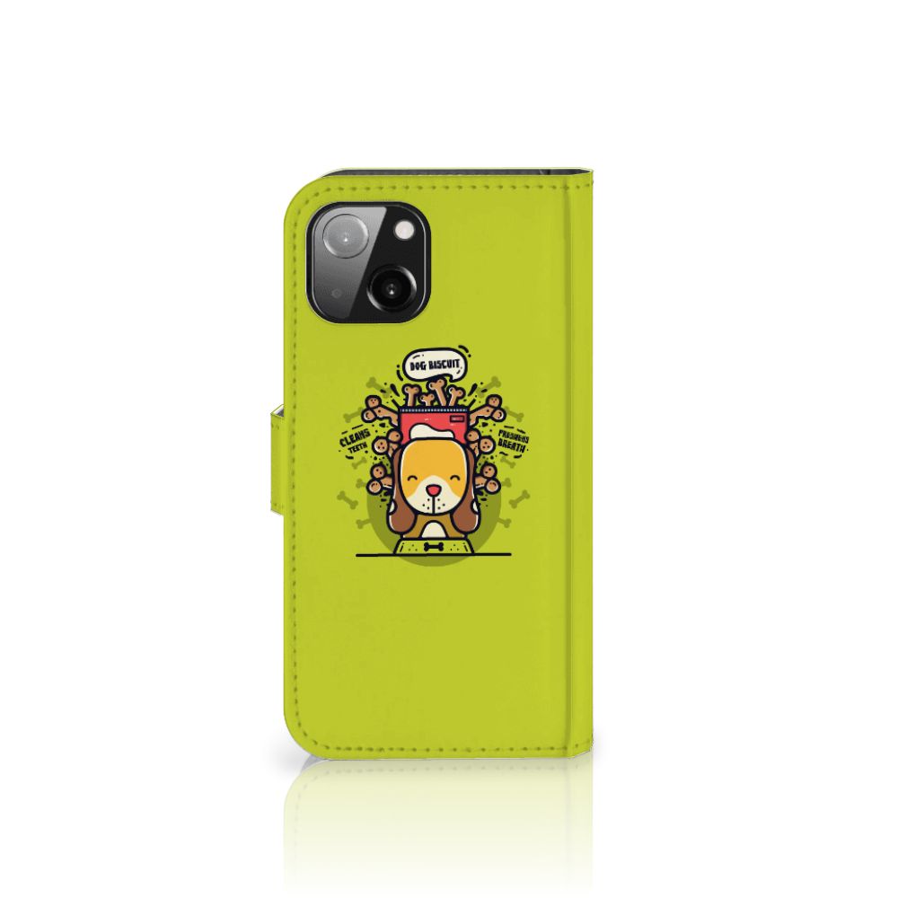 Apple iPhone 13 Leuk Hoesje Doggy Biscuit met een schattige hond in een gele hoes.