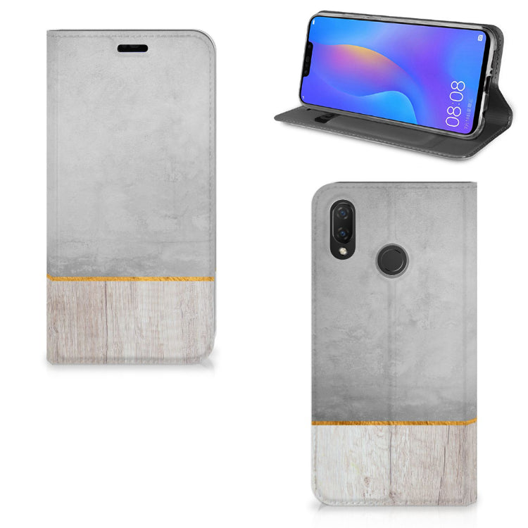 Huawei P Smart Plus Book Wallet Case Wood Concrete