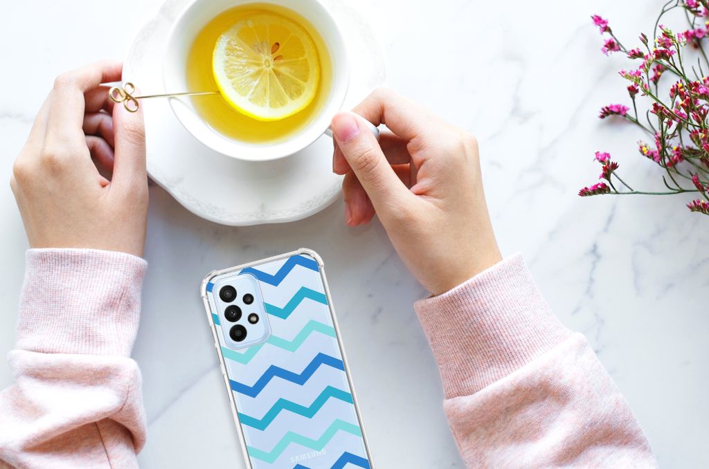 Samsung Galaxy A23 Doorzichtige Silicone Hoesje Zigzag Blauw - B2C Telecom