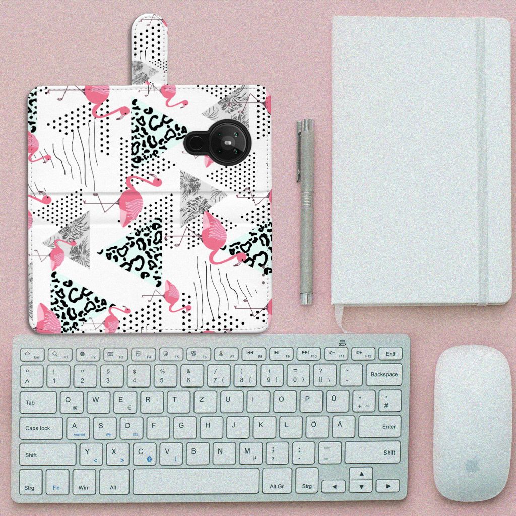 Nokia 5.3 Telefoonhoesje met Pasjes Flamingo Triangle