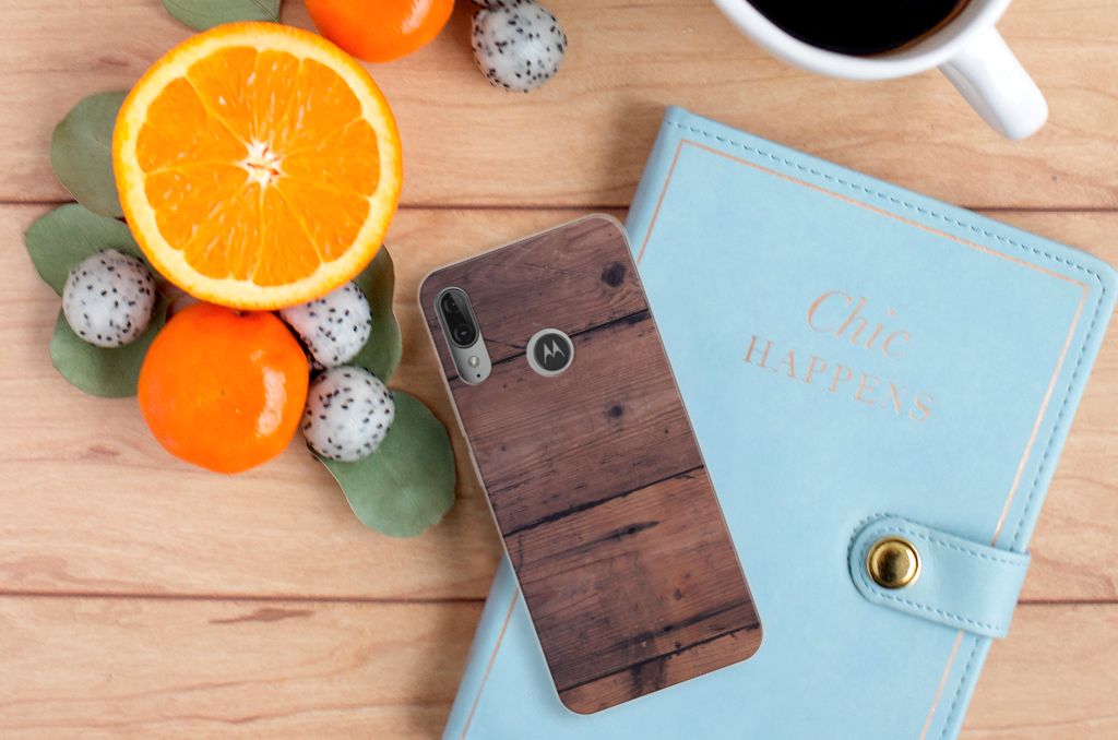 Motorola Moto E6 Plus Bumper Hoesje Old Wood