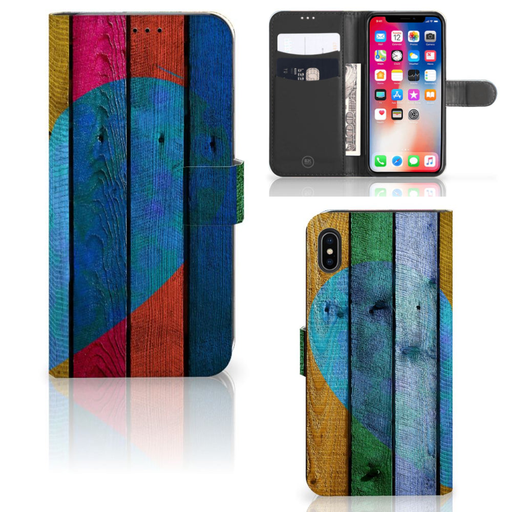 Apple iPhone Xs Max Book Style Case Wood Heart - Cadeau voor je Vriend