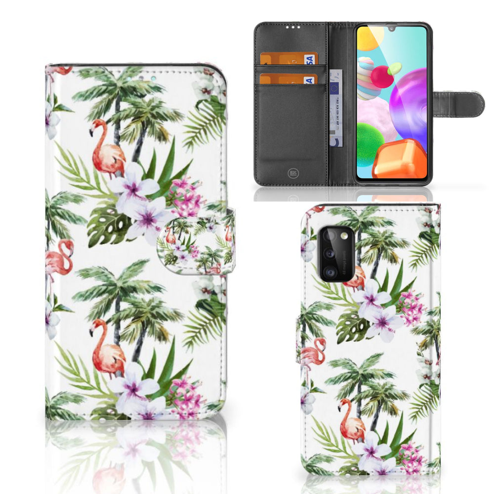 Samsung Galaxy A41 Telefoonhoesje met Pasjes Flamingo Palms