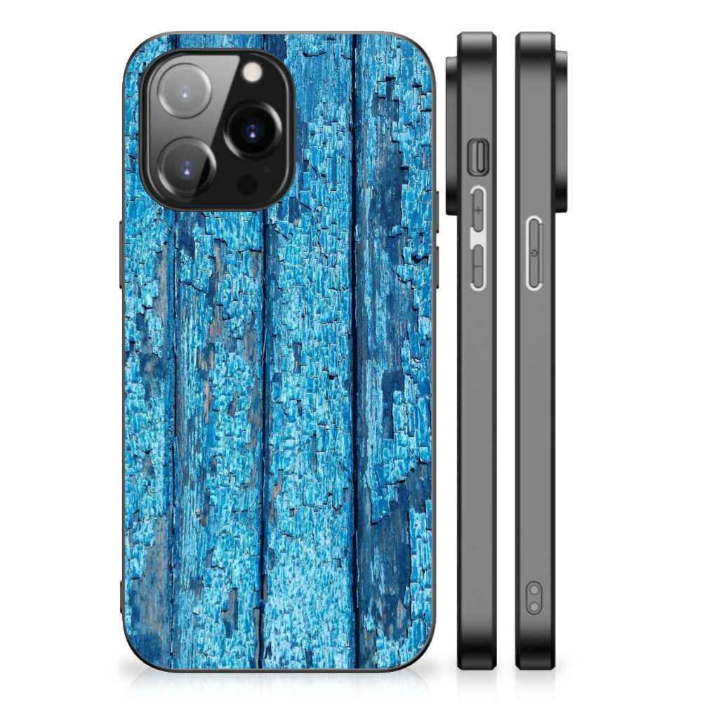 iPhone 14 Pro Max Houten Print Telefoonhoesje Wood Blue