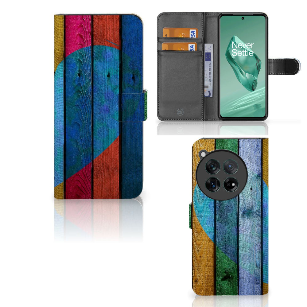 OnePlus 12 Book Style Case Wood Heart - Cadeau voor je Vriend