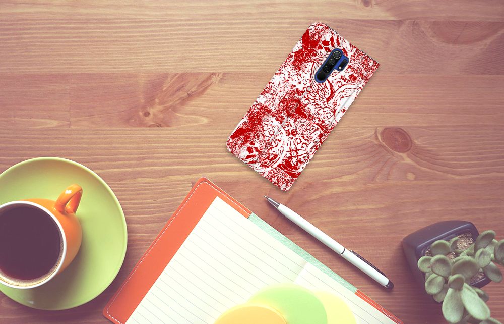 Mobiel BookCase Xiaomi Redmi 9 Angel Skull Rood - B2C Telecom