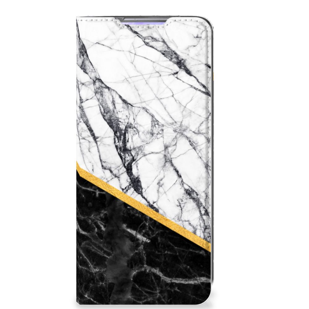 Samsung Galaxy S20 Ultra Standcase Marmer Wit Zwart - Origineel Cadeau Man - B2C Telecom