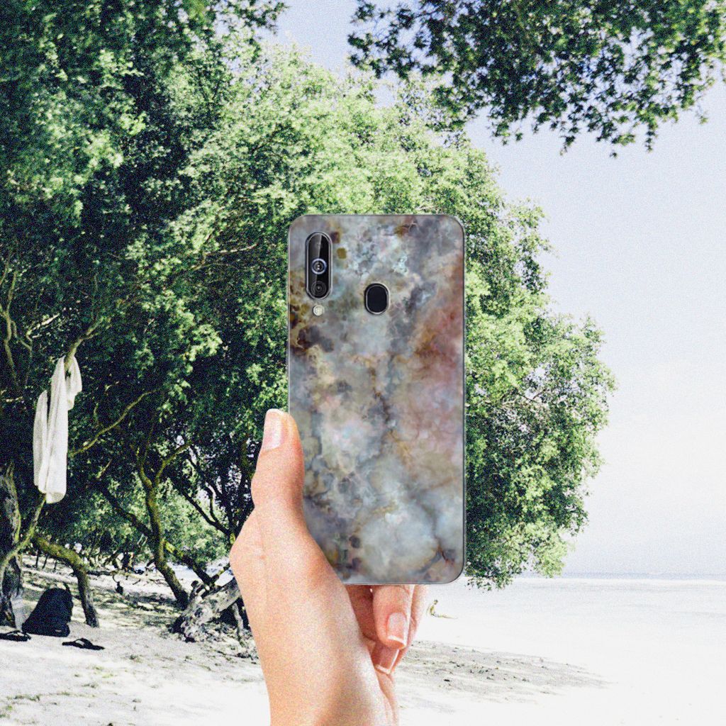 Samsung Galaxy A60 TPU Siliconen Hoesje Marmer Grijs