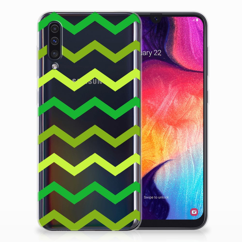 Samsung Galaxy A50 TPU bumper Zigzag Groen
