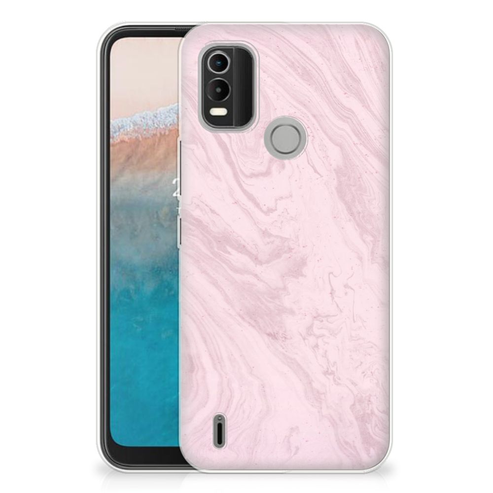 Nokia C21 Plus TPU Siliconen Hoesje Marble Pink - Origineel Cadeau Vriendin