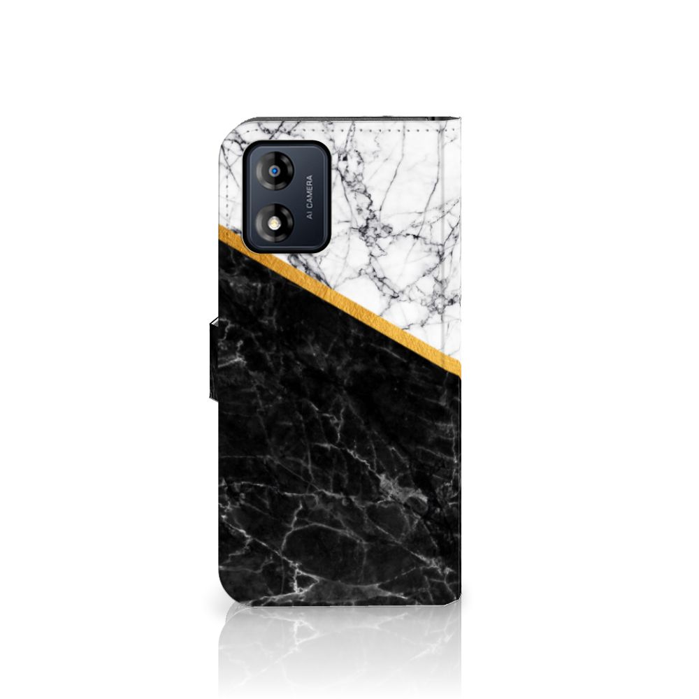Motorola Moto E13 4G Bookcase Marmer Wit Zwart - Origineel Cadeau Man