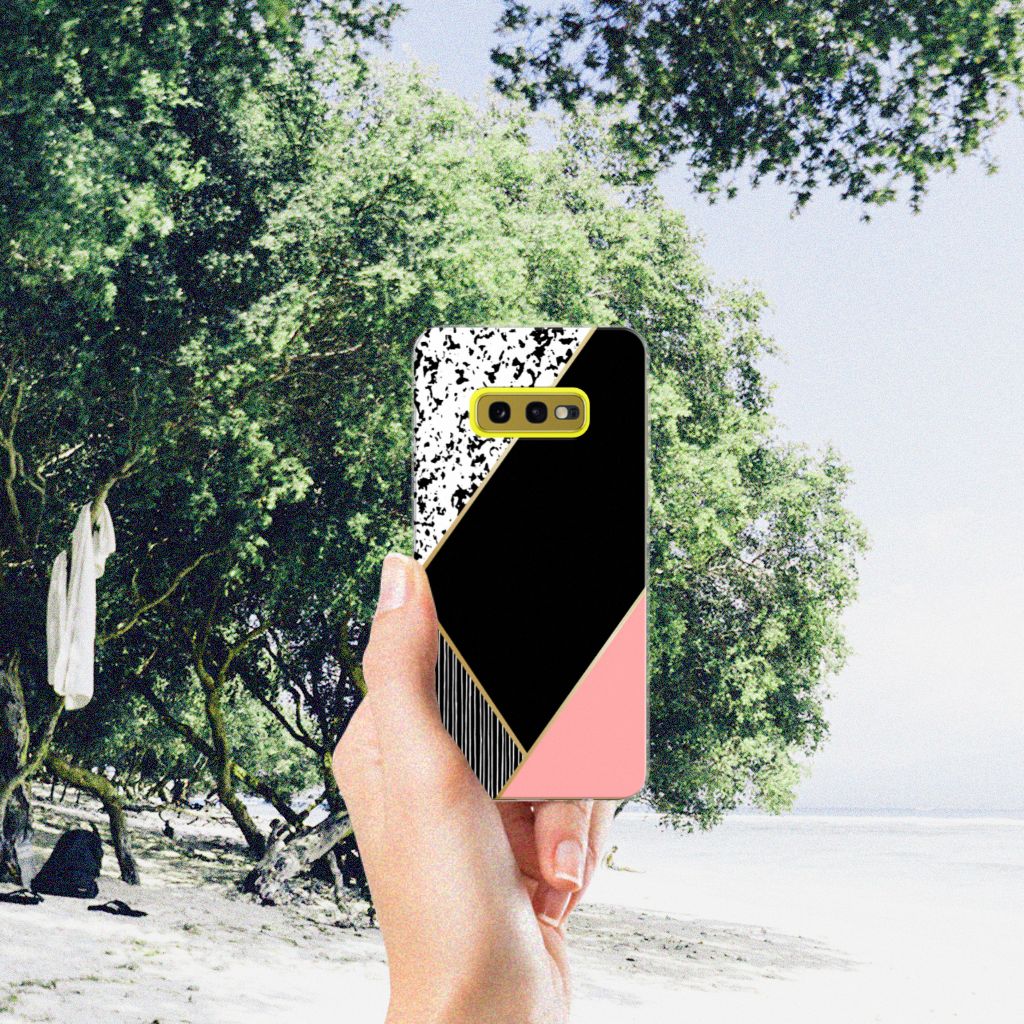 Samsung Galaxy S10e TPU Hoesje Zwart Roze Vormen