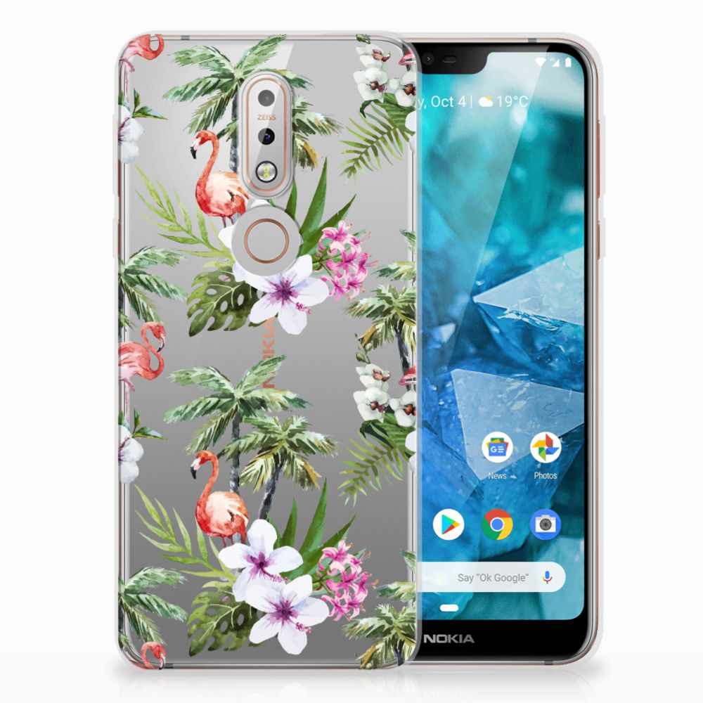 Nokia 7.1 TPU Hoesje Flamingo Palms