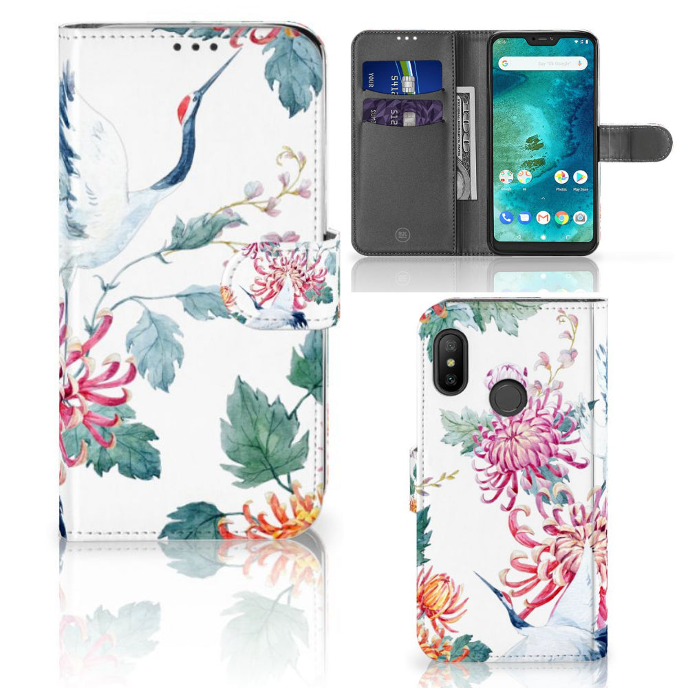 Xiaomi Mi A2 Lite Telefoonhoesje met Pasjes Bird Flowers