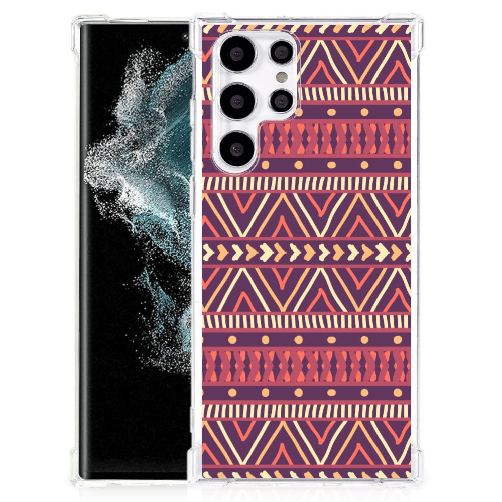 Samsung Galaxy S22 Ultra Doorzichtige Silicone Hoesje Aztec Paars B2C Telecom