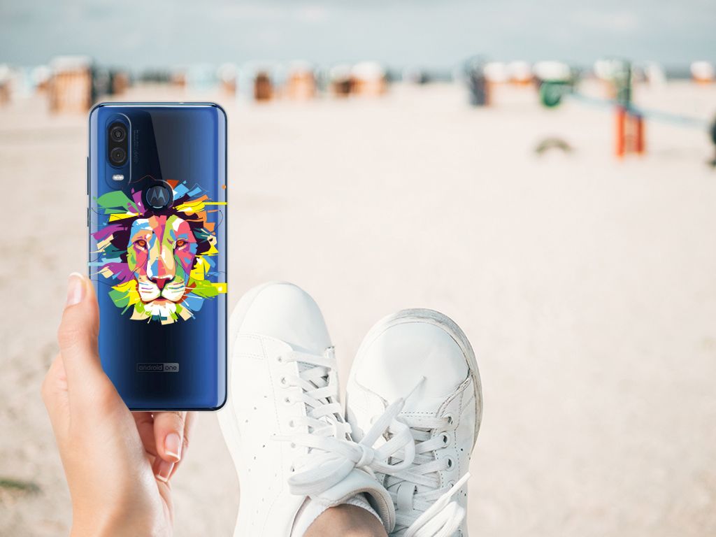 Motorola One Vision Telefoonhoesje met Naam Lion Color