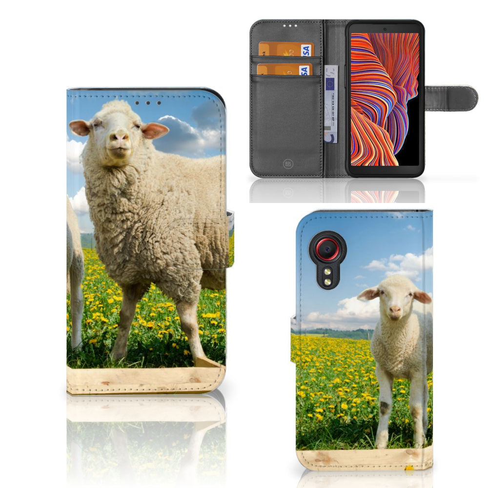 Samsung Galaxy Xcover 5 Telefoonhoesje met Pasjes Schaap en Lammetje