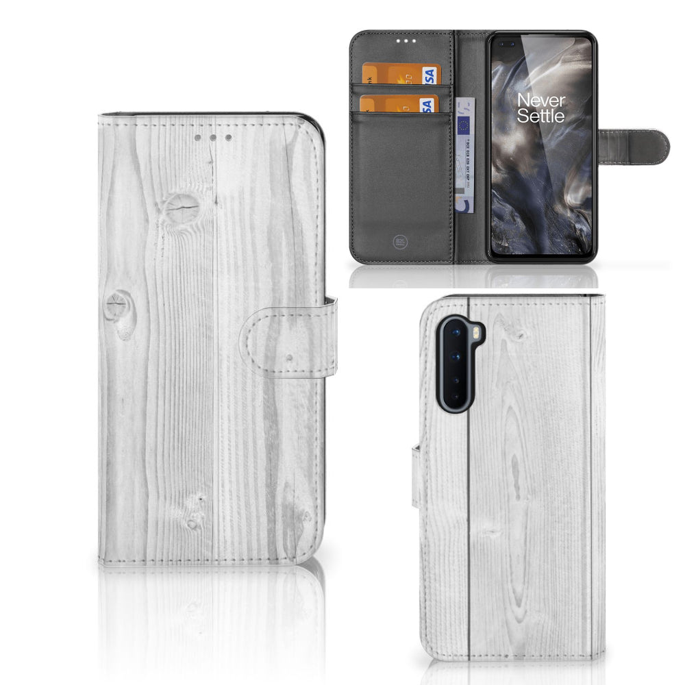 OnePlus Nord Book Style Case White Wood