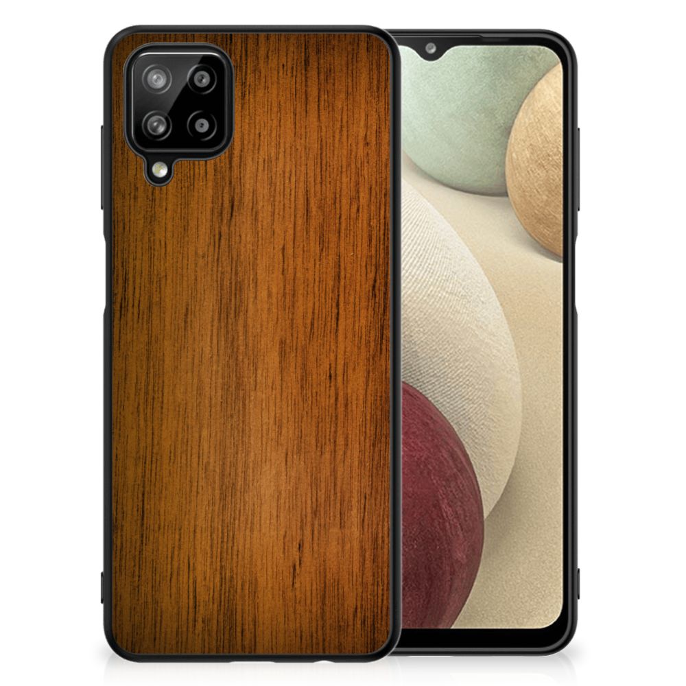 Samsung Galaxy A12 Houten Print Telefoonhoesje Donker Hout