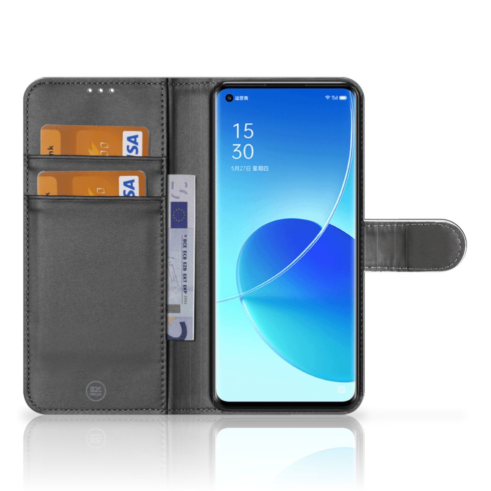 OPPO Reno 6 Pro Plus 5G Wallet Case met Pasjes Sports met pasjes en smartphone in zwart