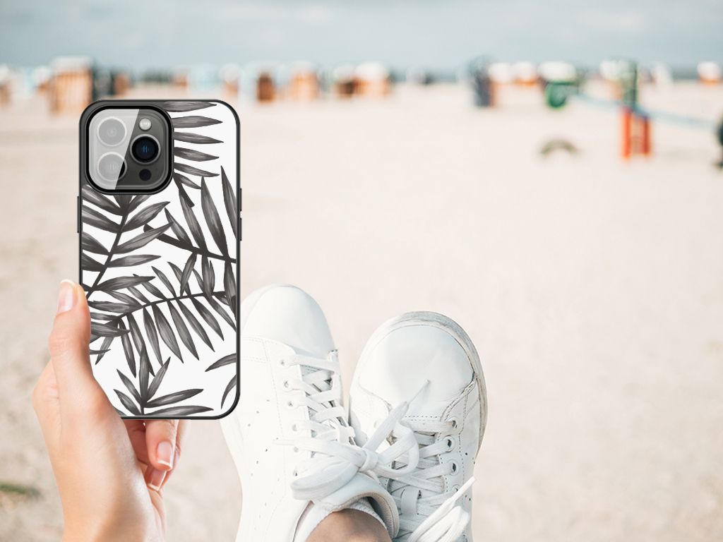 iPhone 13 Pro Max Bloemen Hoesje Leaves Grey B2C Telecom