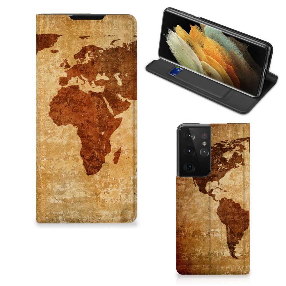 Samsung Galaxy S21 Ultra Book Cover Wereldkaart - B2C Telecom