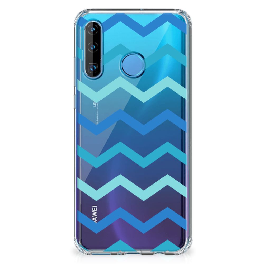 Huawei P30 Lite Doorzichtige Silicone Hoesje Zigzag Blauw