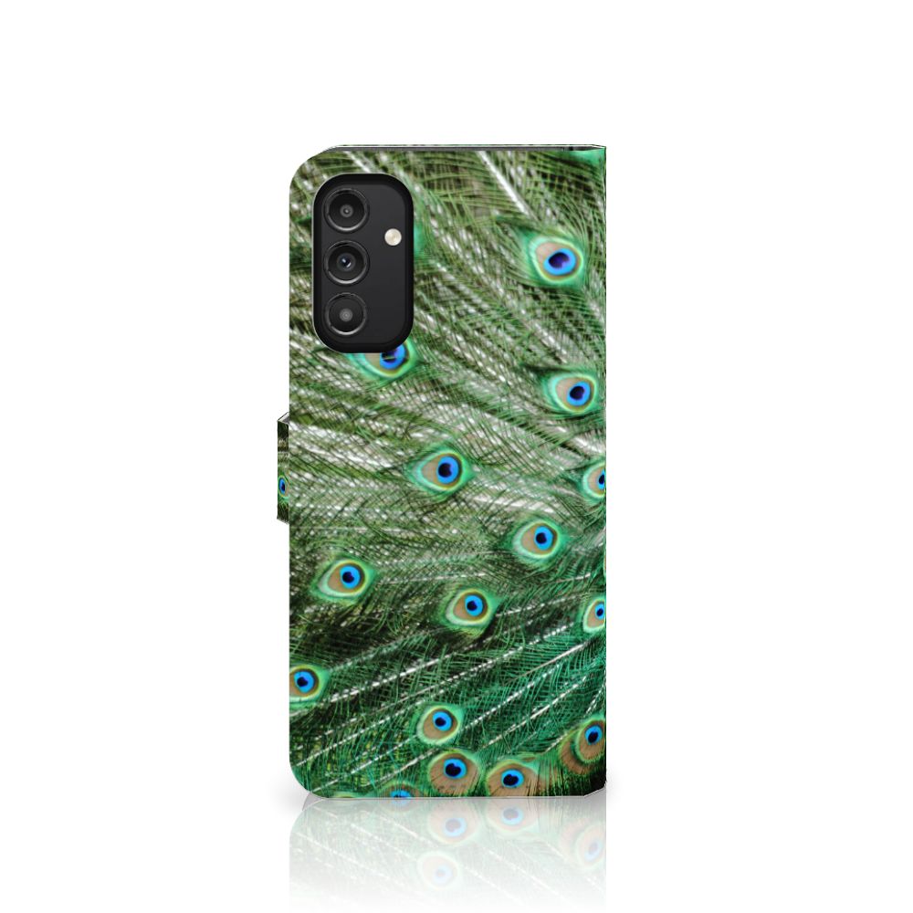 Samsung Galaxy A14 5G Telefoonhoesje met Pasjes Pauw met prachtig pauwenveren motief.
