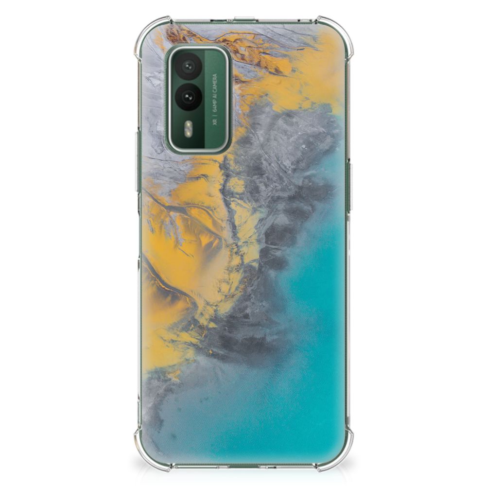 Nokia XR21 Anti-Shock Hoesje Marble Blue Gold