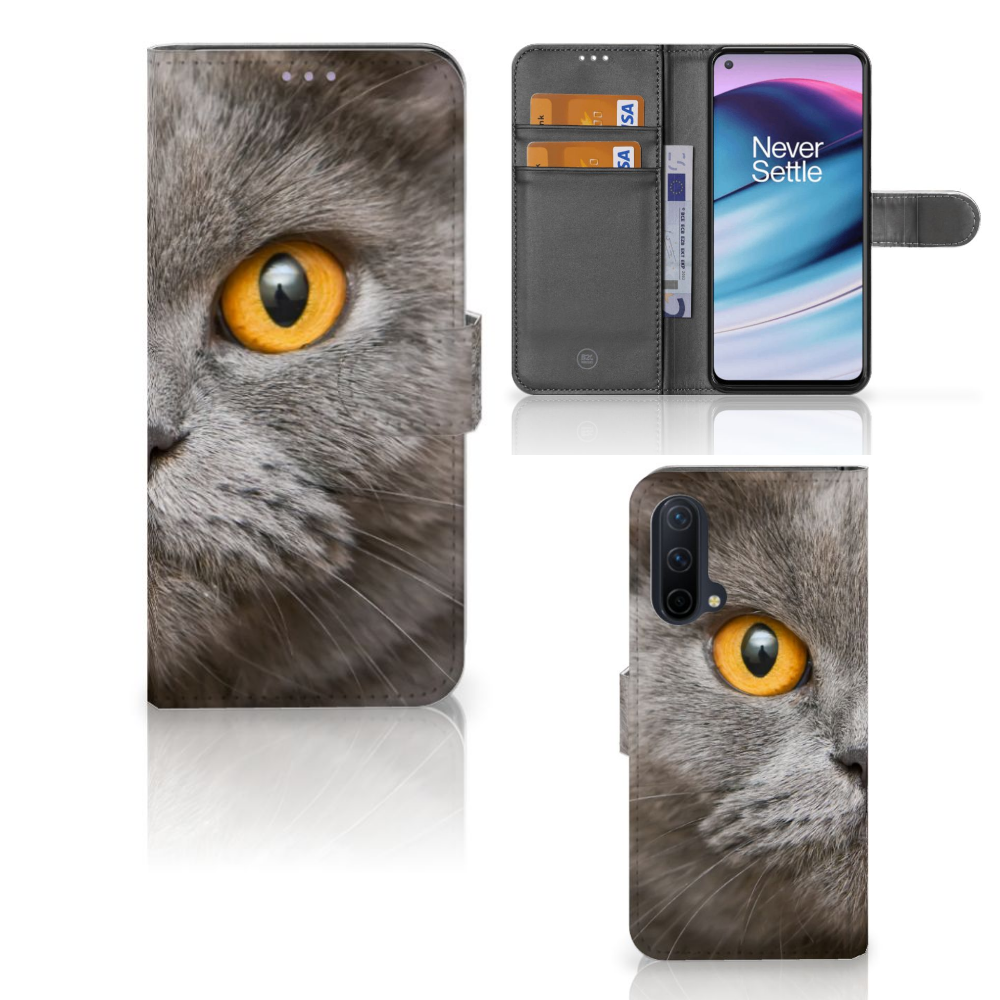 Telefoonhoesje met Pasjes OnePlus Nord CE 5G Britse Korthaar met afbeelding van een Britse korthaar kat.