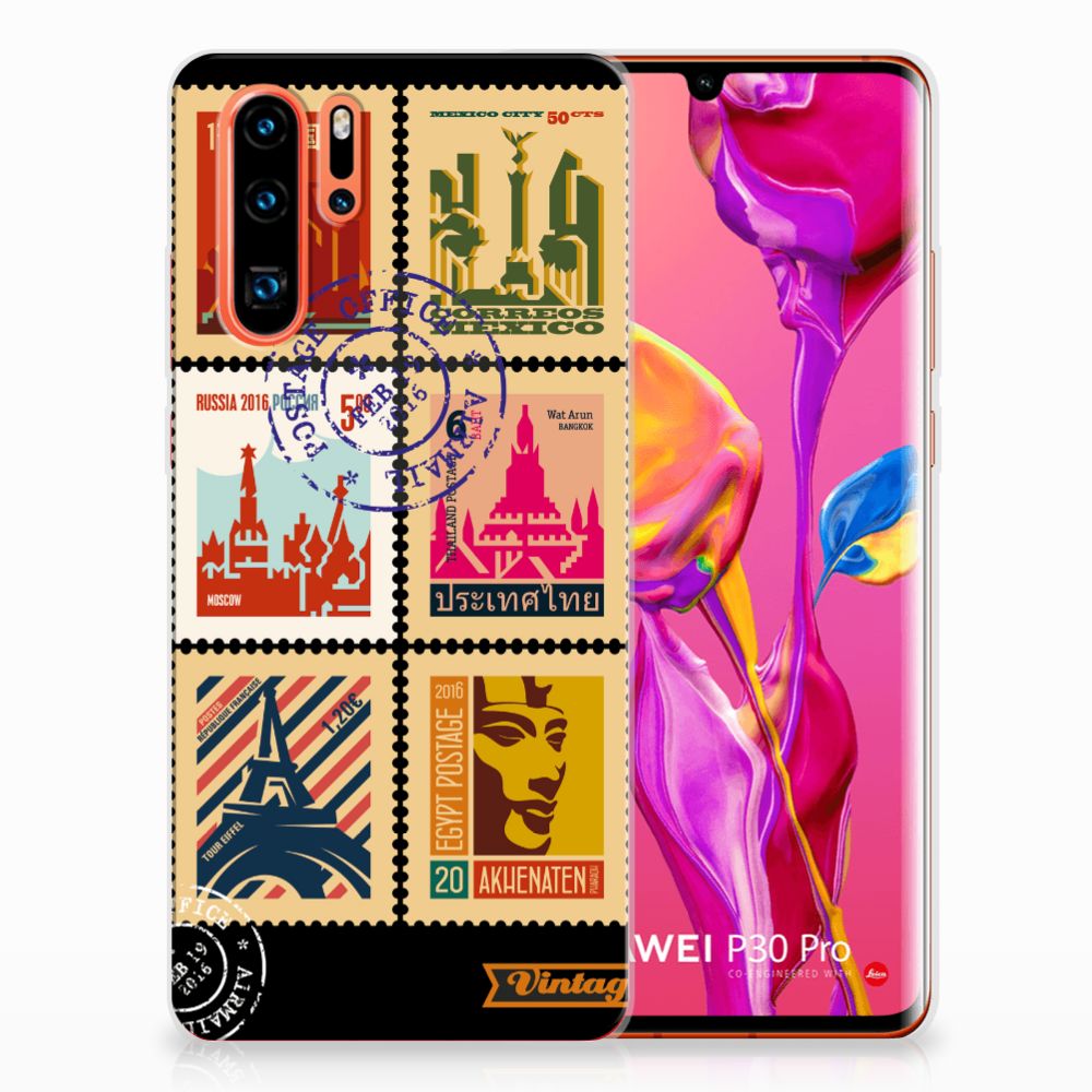 Huawei P30 Pro Siliconen Back Cover Postzegels