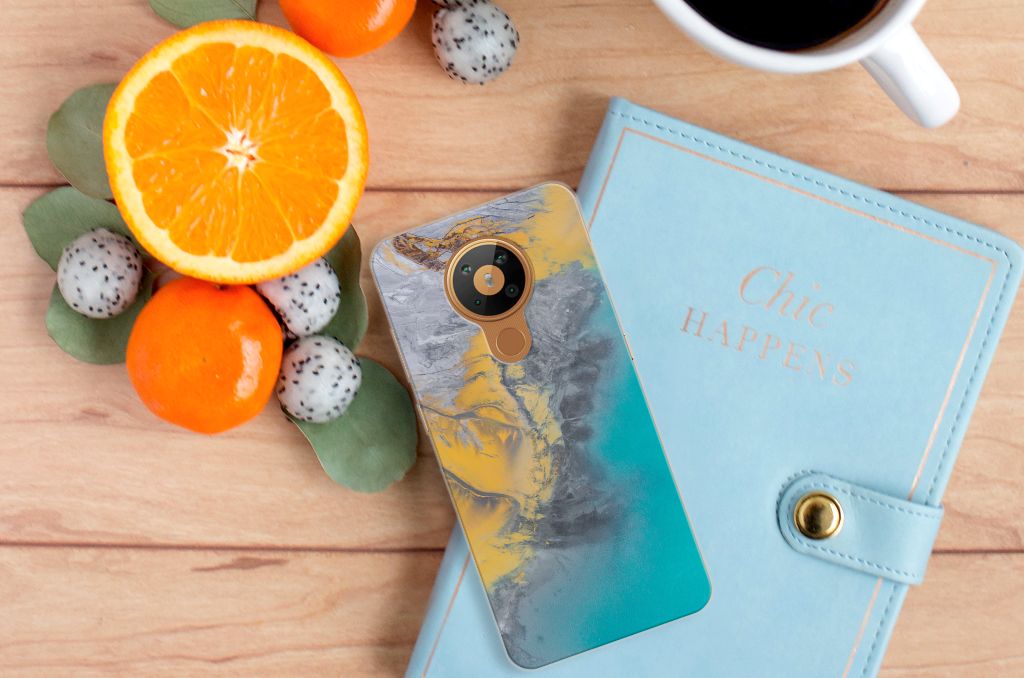 Nokia 5.3 TPU Siliconen Hoesje Marble Blue Gold B2C Telecom