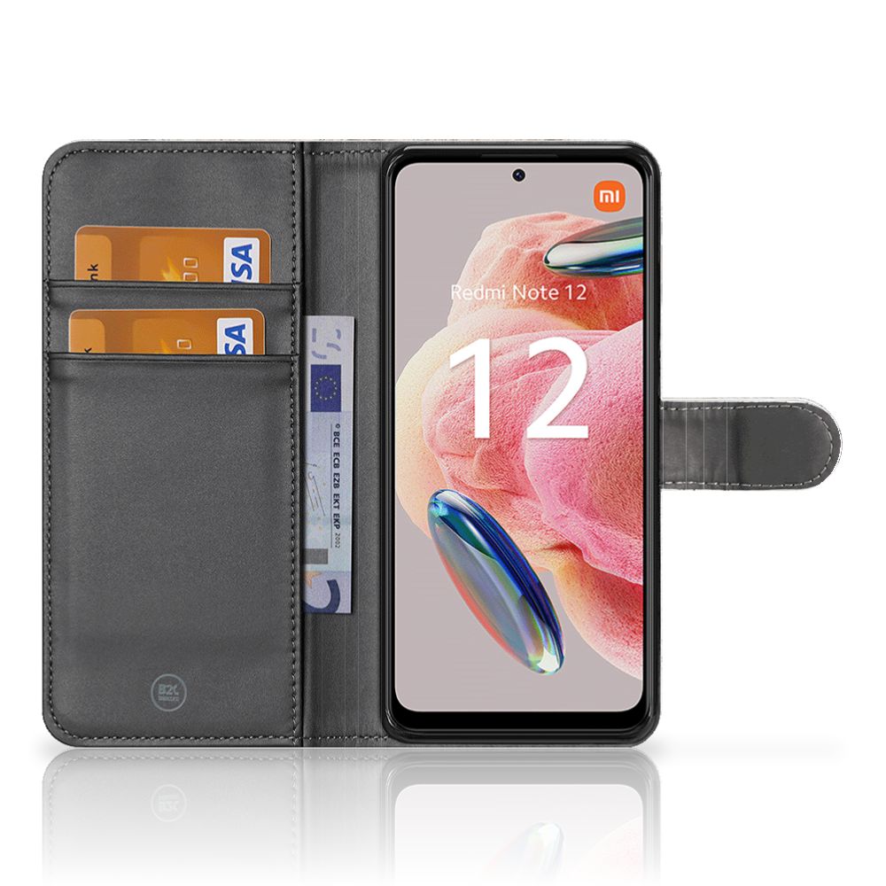 Xiaomi Redmi Note 12 4G Telefoonhoesje met Pasjes Cheetah met pasjes vakken en telefoonbeeld.