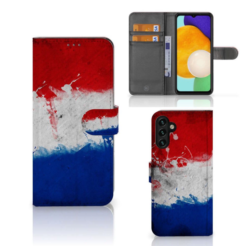 Samsung Galaxy A04s | Samsung Galaxy A13 5G Bookstyle Case Nederland met artistieke Nederlandse vlag design