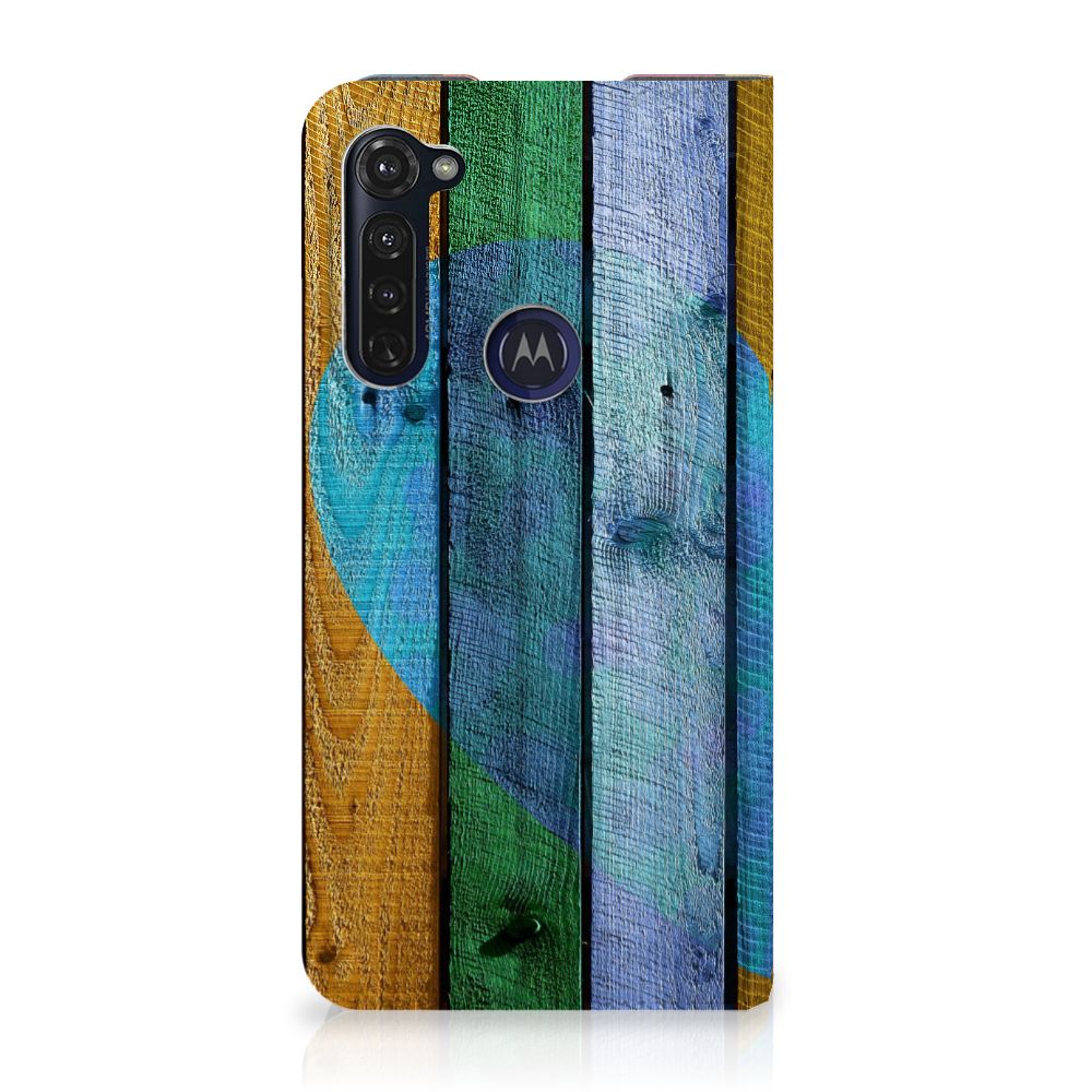 Motorola Moto G Pro Book Wallet Case Wood Heart - Cadeau voor je Vriend - B2C Telecom