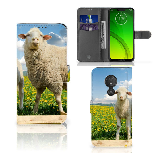 Motorola Moto G7 Power Telefoonhoesje met Pasjes Schaap en Lammetje